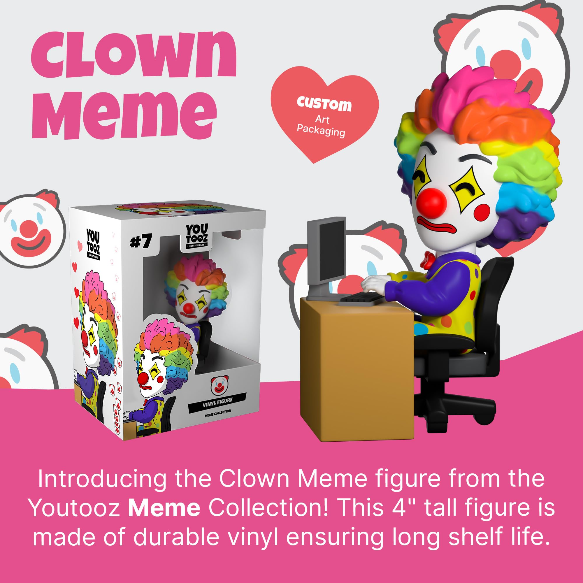 Boneco de vinil Clown Meme de 10 cm – Coleção Youtooz Meme